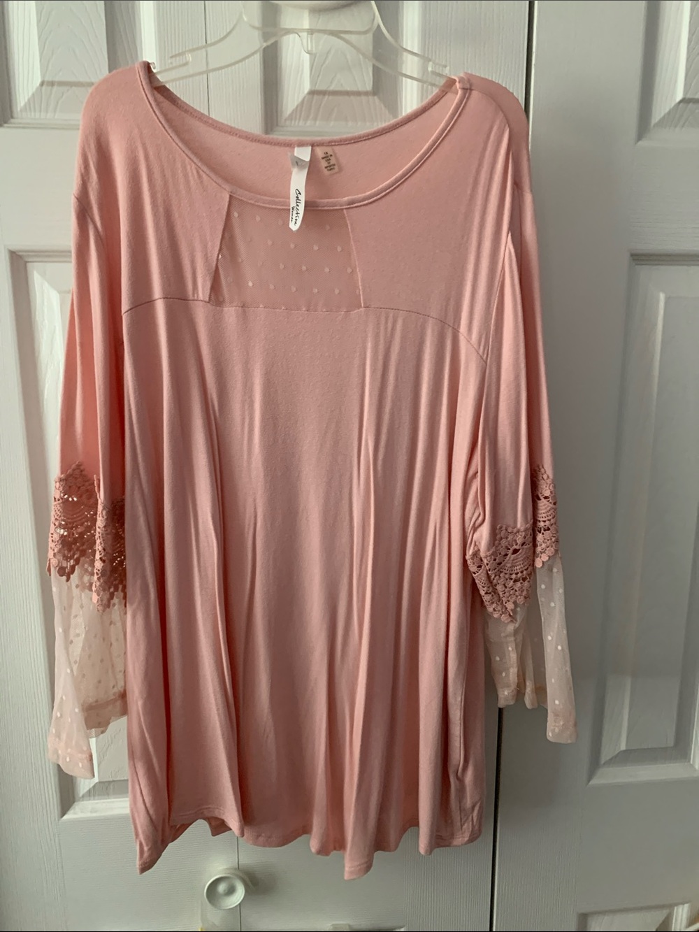 NY Collection Blush Pink Lace & Mesh Sleeve Tunic